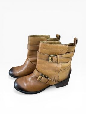 Lucky Brand Women's Hanae Leather Dual Buckle Biker Moto Boots Size 7